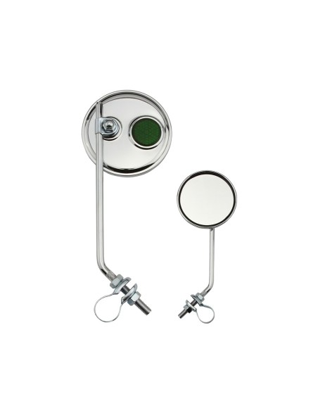 Round Mirror Chrome Green Reflectors.